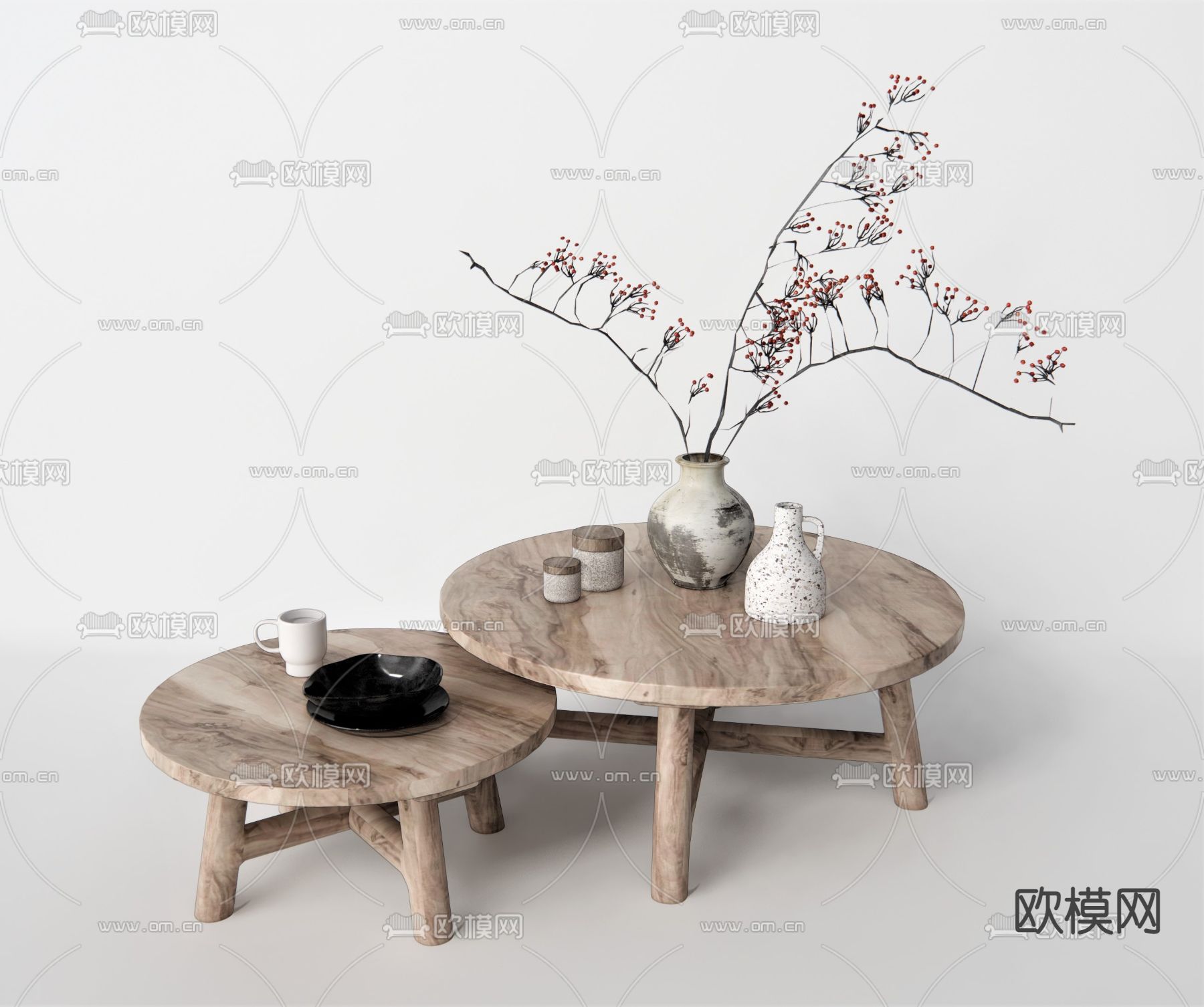 北欧圆形茶几su模型下载（渲染图1）