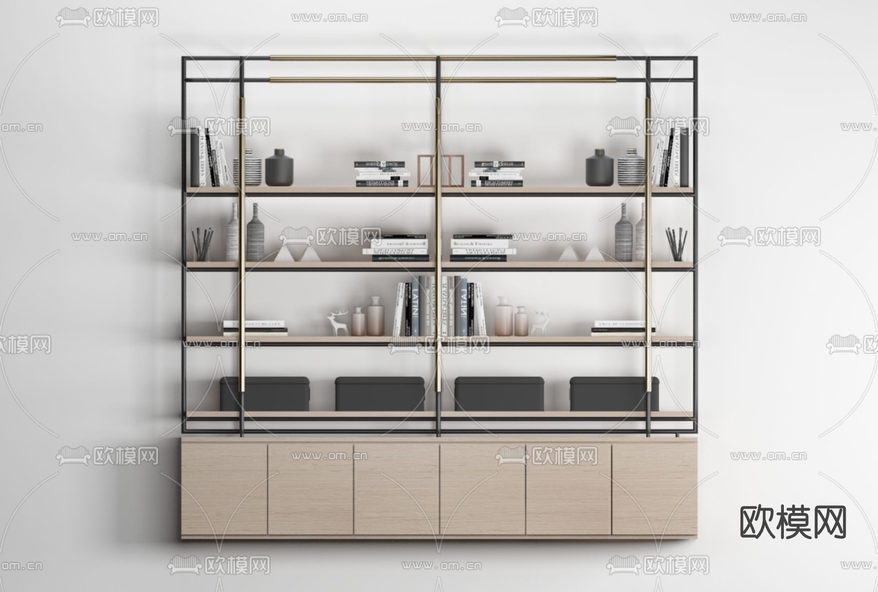 现代书柜装饰柜免费3d模型下载