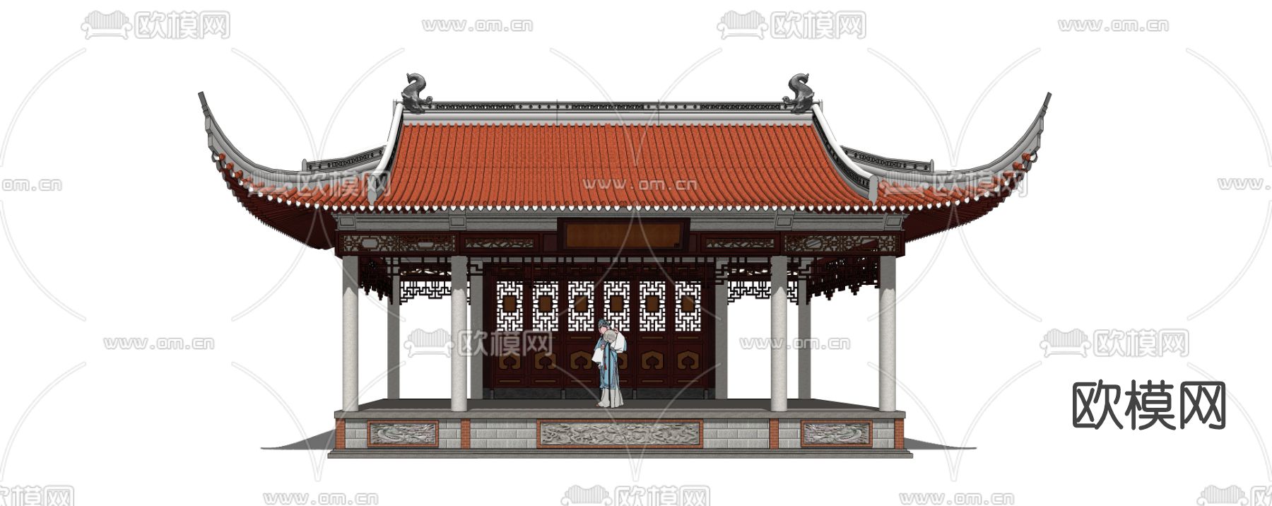 中式古建戏台su模型下载（渲染图1）