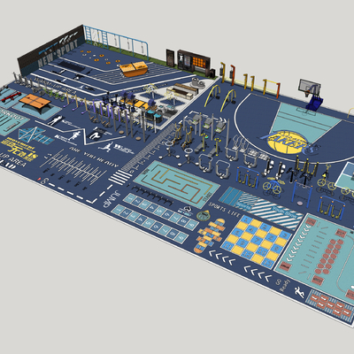  现代户外健身运动器材su模型 