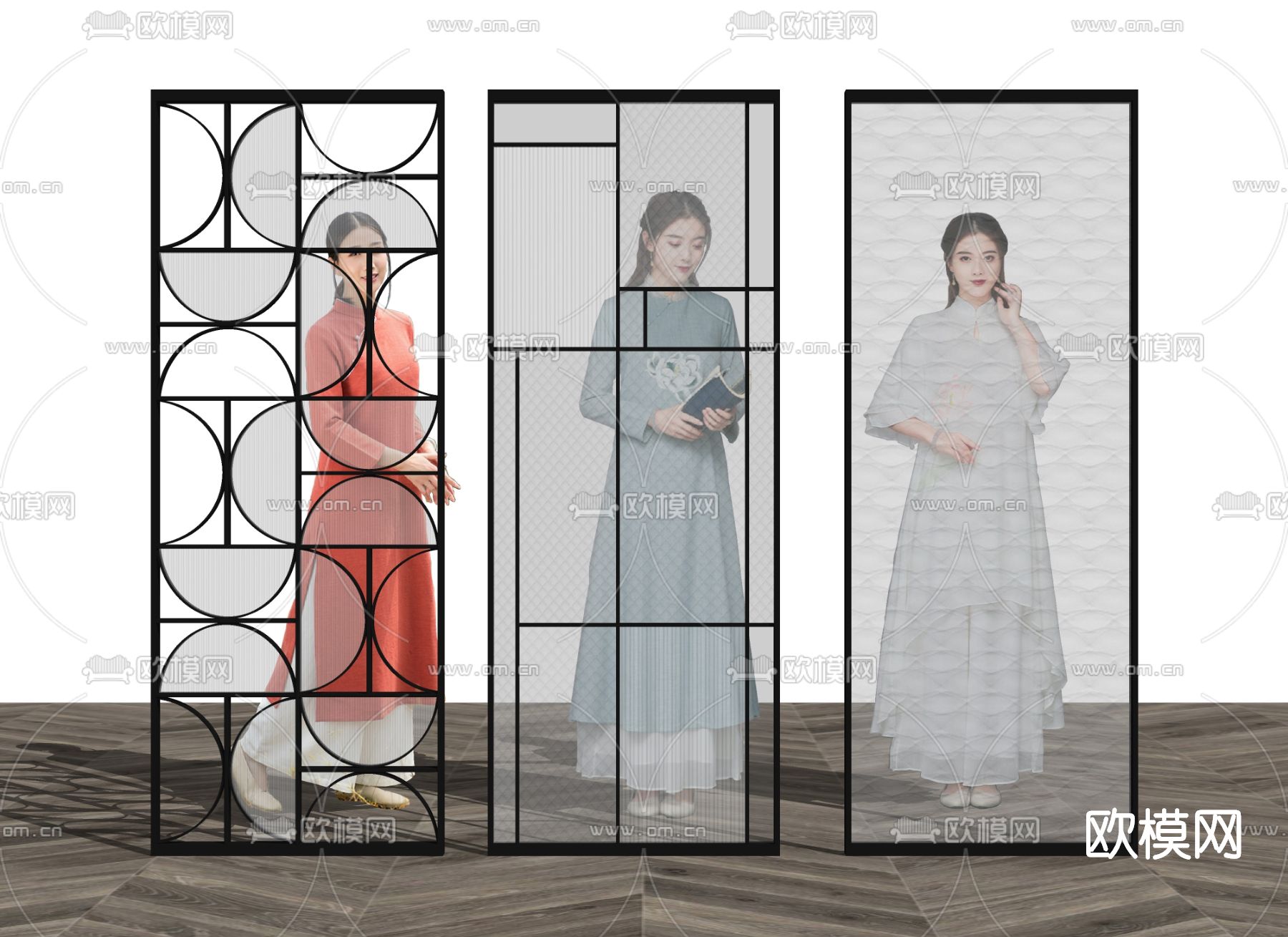 现代玻璃屏风隔断su模型