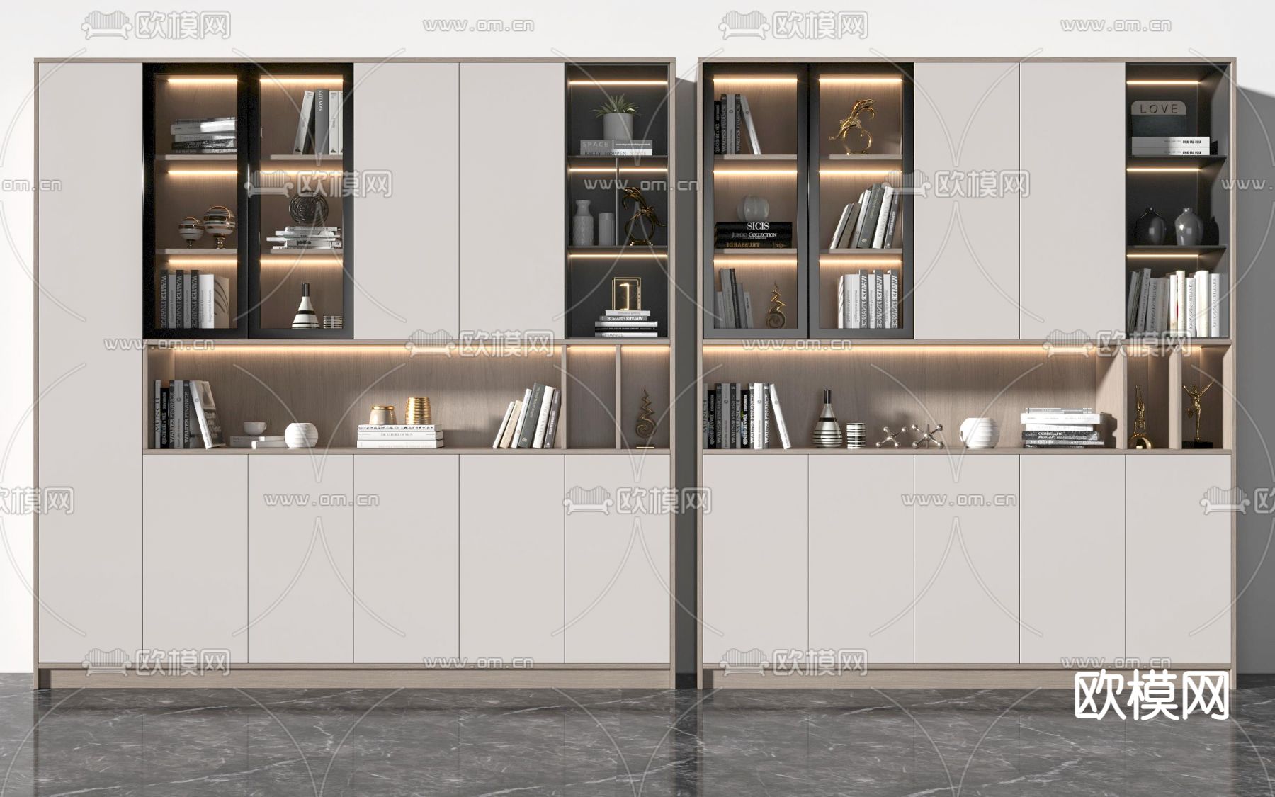 现代轻奢书柜su模型下载（渲染图1）