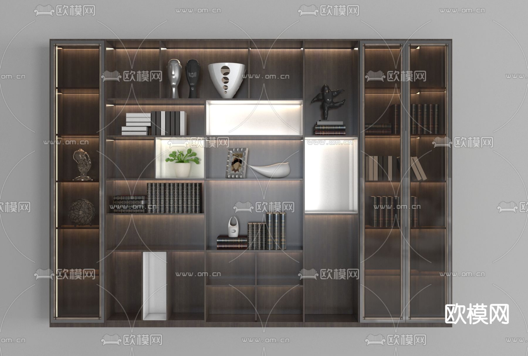 新中式实木书柜免费3d模型下载