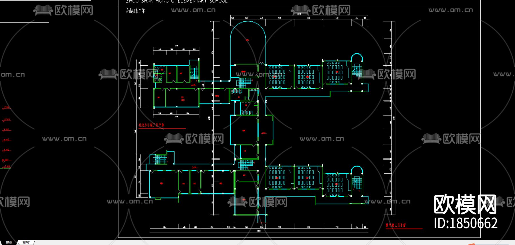 行政教学楼cad施工图下载（渲染图4）