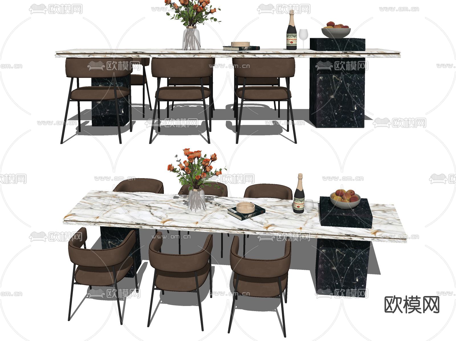 现代大理石餐桌椅su模型下载（渲染图2）