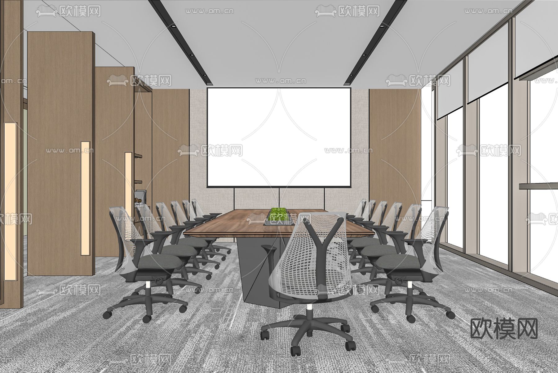 现代会议室su模型下载（渲染图2）