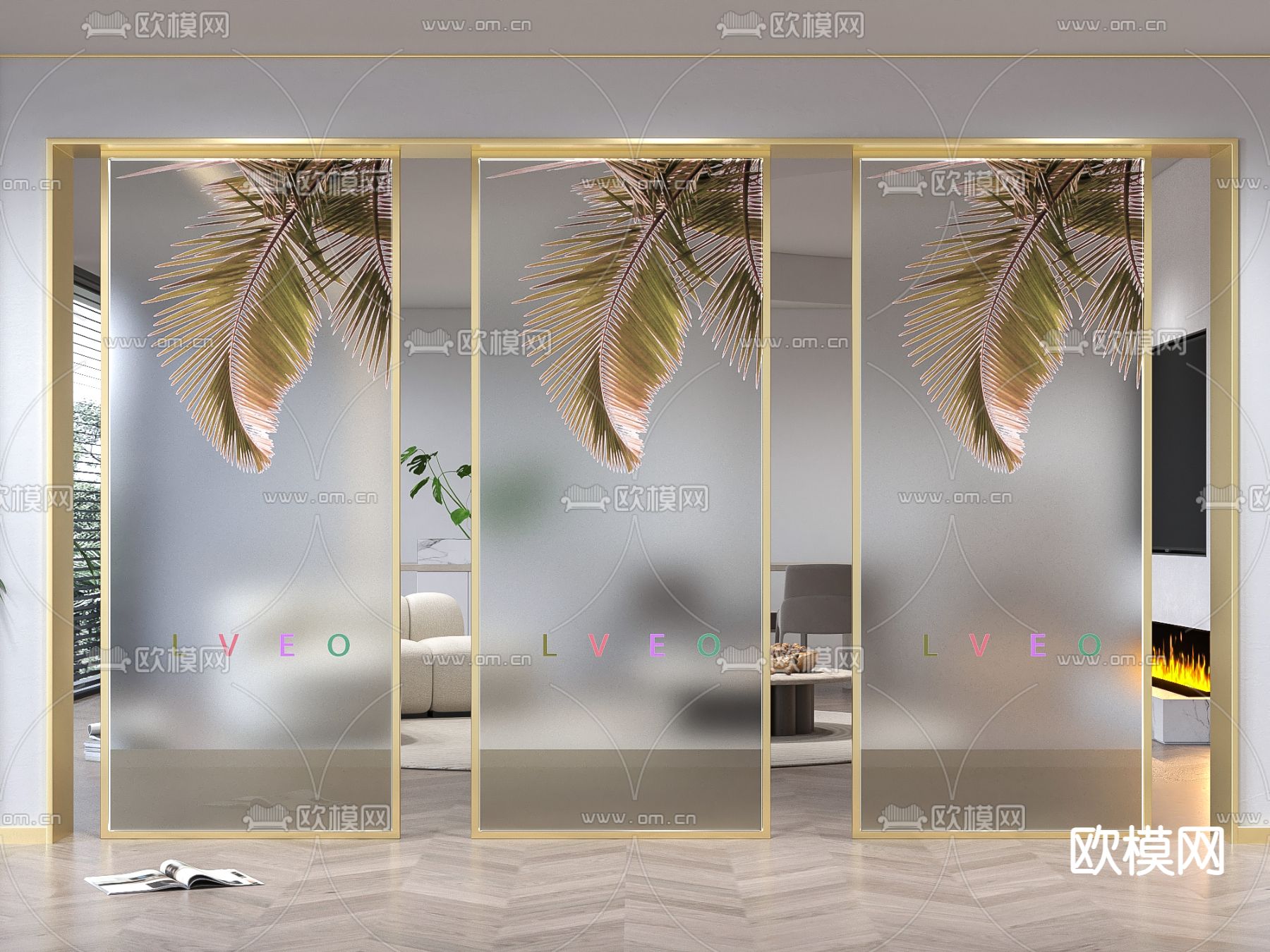 现代磨砂玻璃屏风3d模型下载