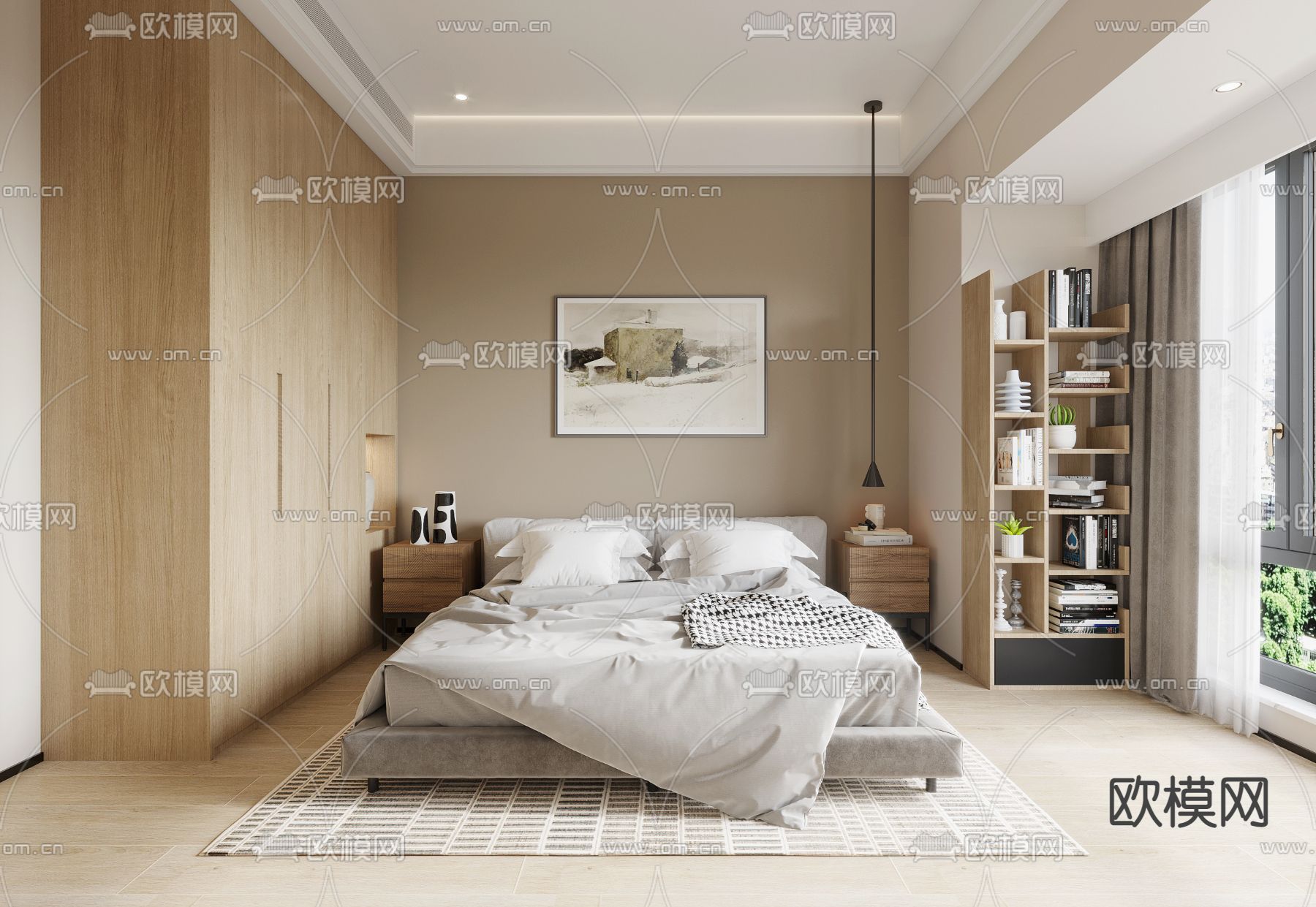北欧卧室主人房3d模型下载（渲染图1）