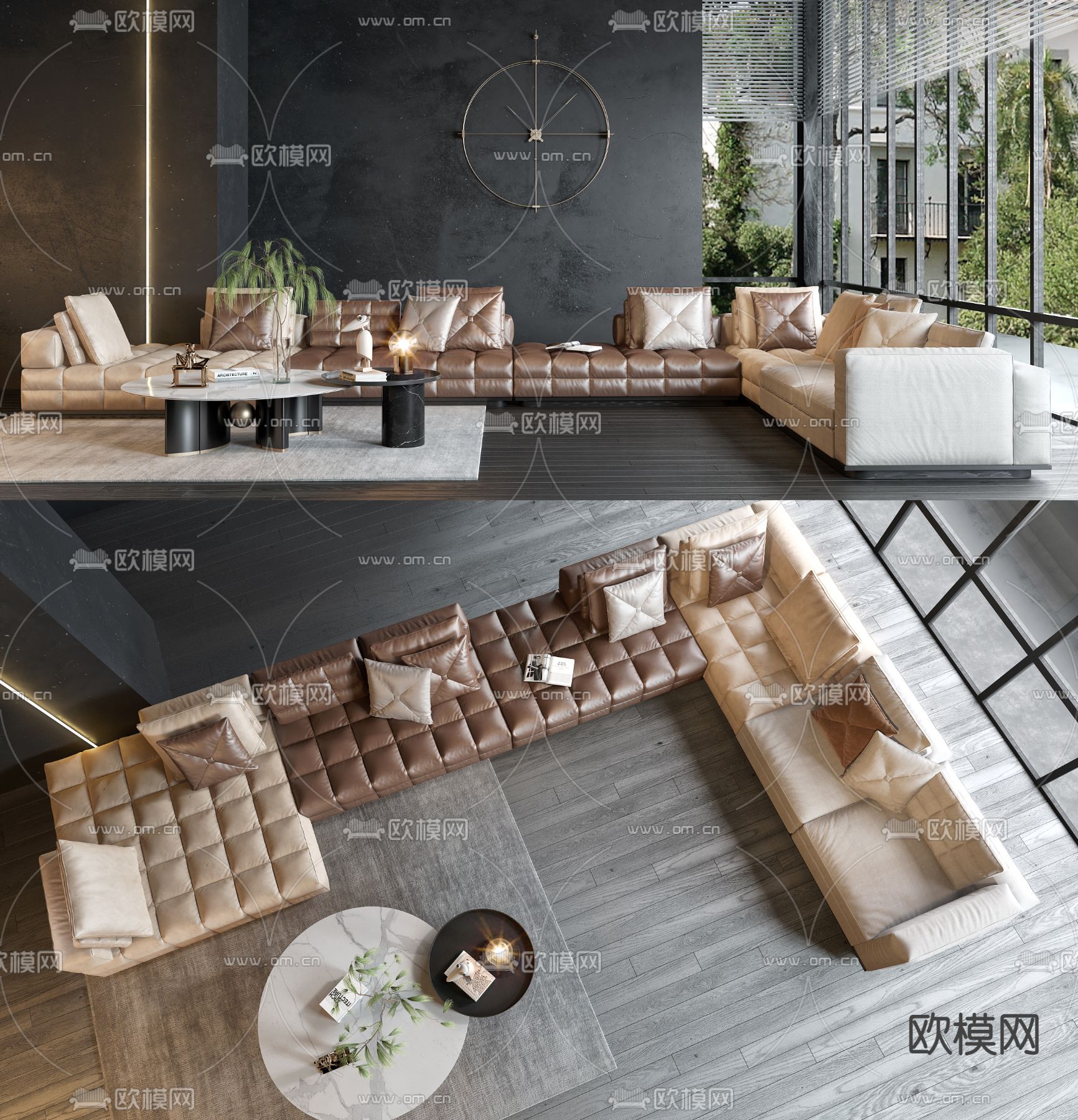 现代皮革转角组合沙发3d模型下载_ID11700631_3dmax免费模型-欧模网