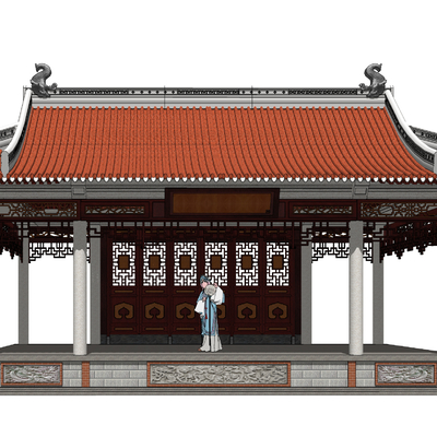  中式古建戏台su模型 