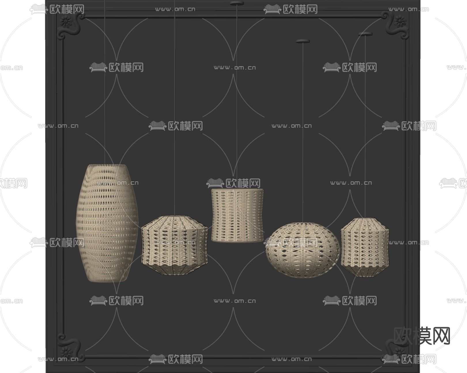 自然风竹编吊灯su模型下载（渲染图2）