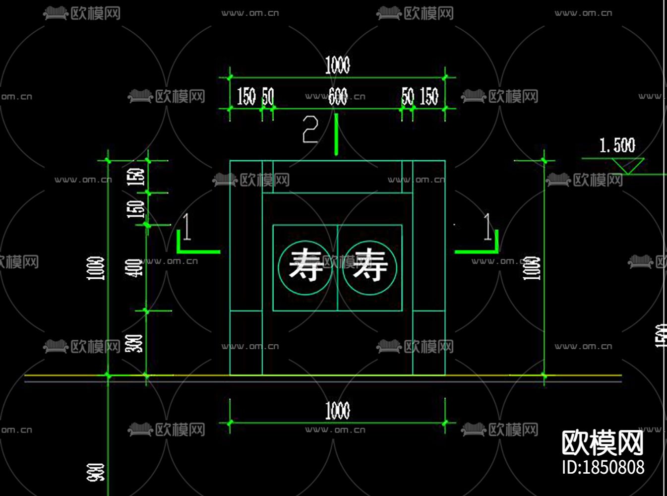 墓碑cad大样图下载（渲染图4）