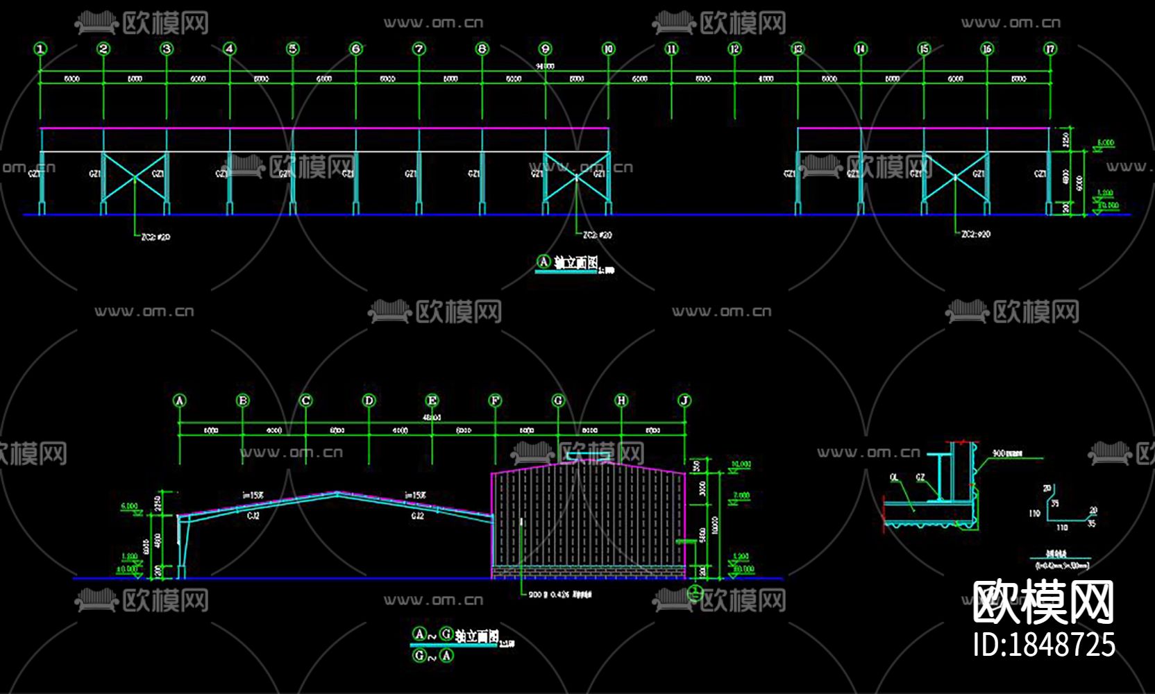 热处理车间结构cad图库下载（渲染图5）
