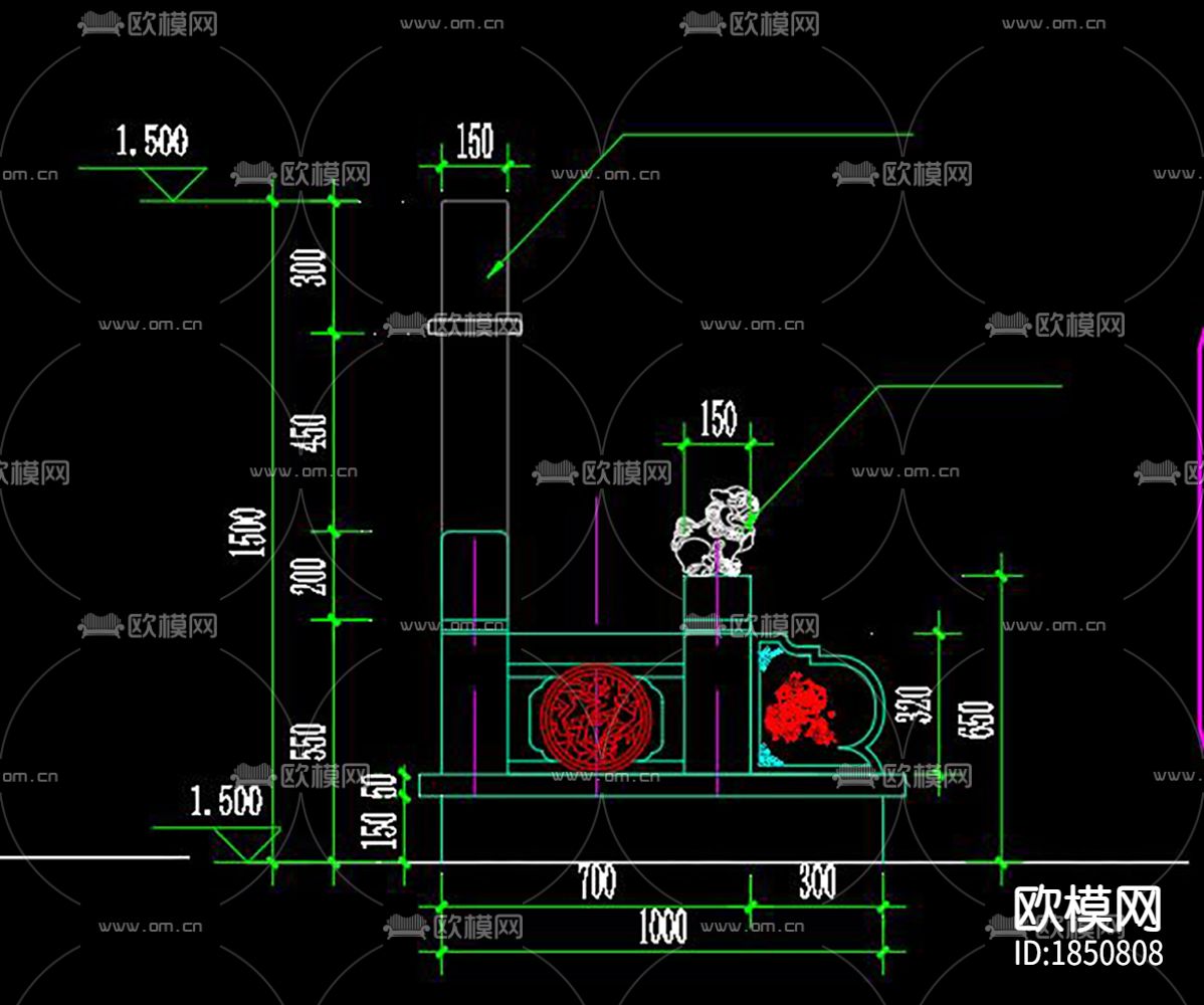 墓碑cad大样图下载（渲染图6）
