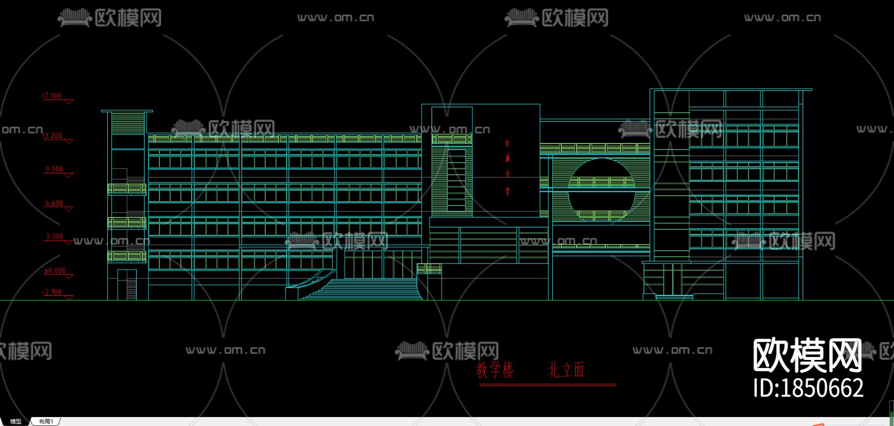 行政教学楼cad施工图下载（渲染图2）