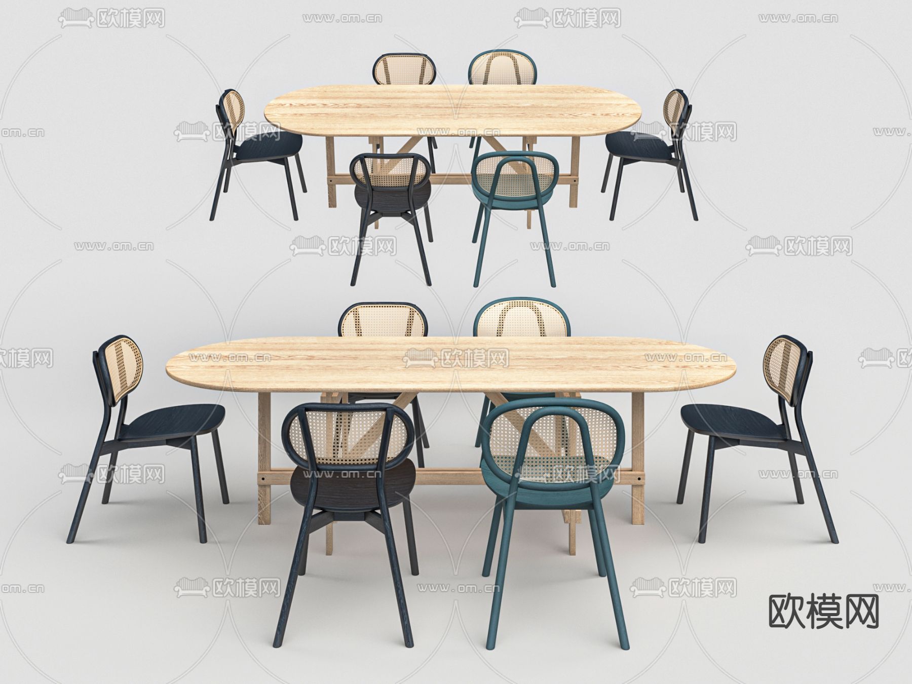 北欧原木餐桌椅3d模型下载