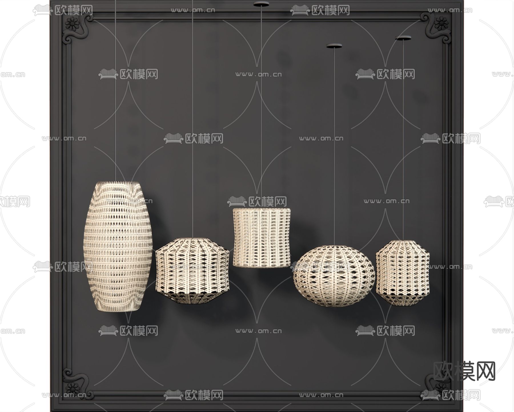 自然风竹编吊灯su模型下载（渲染图1）