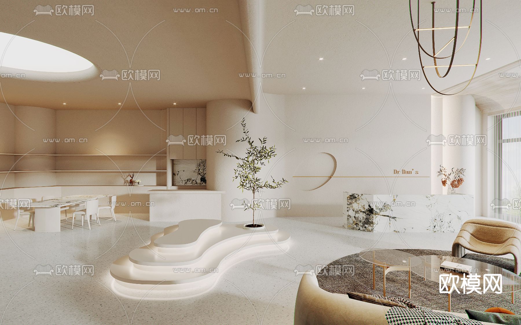 现代大厅前台su模型下载（渲染图1）