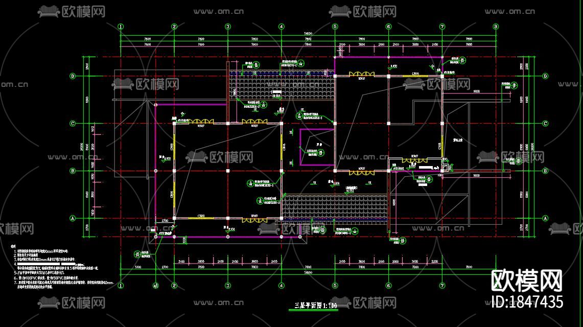 仿古建筑别墅cad施工图下载（渲染图3）
