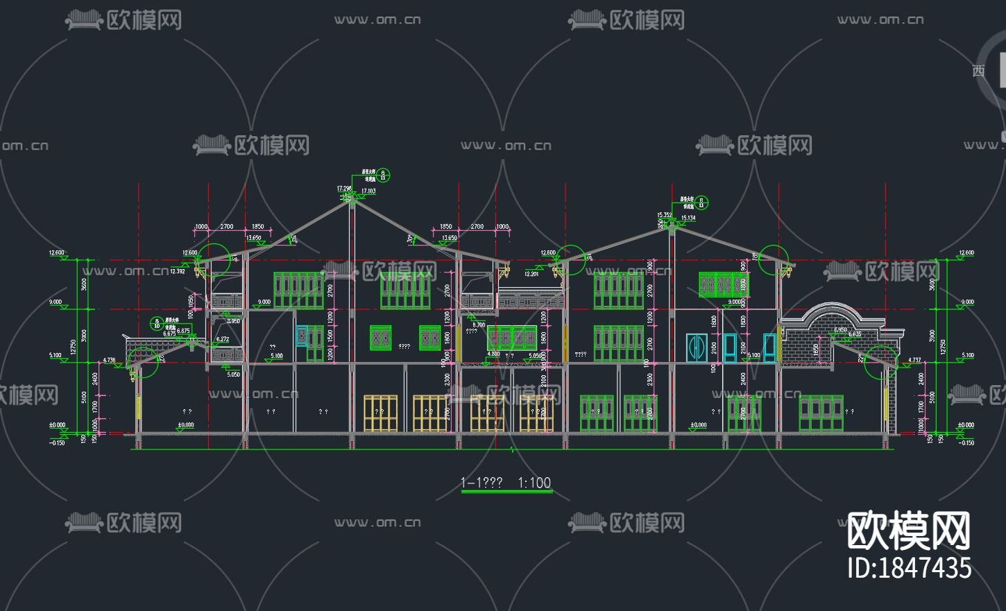 仿古建筑别墅cad施工图下载（渲染图7）