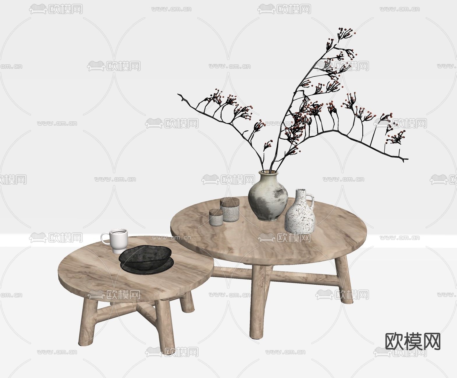 北欧圆形茶几su模型下载（渲染图2）