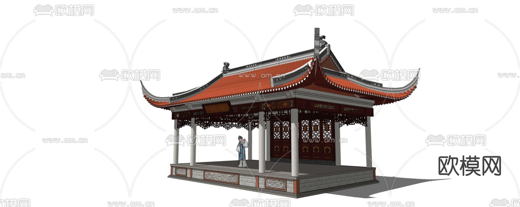 中式古建戏台su模型下载（渲染图2）