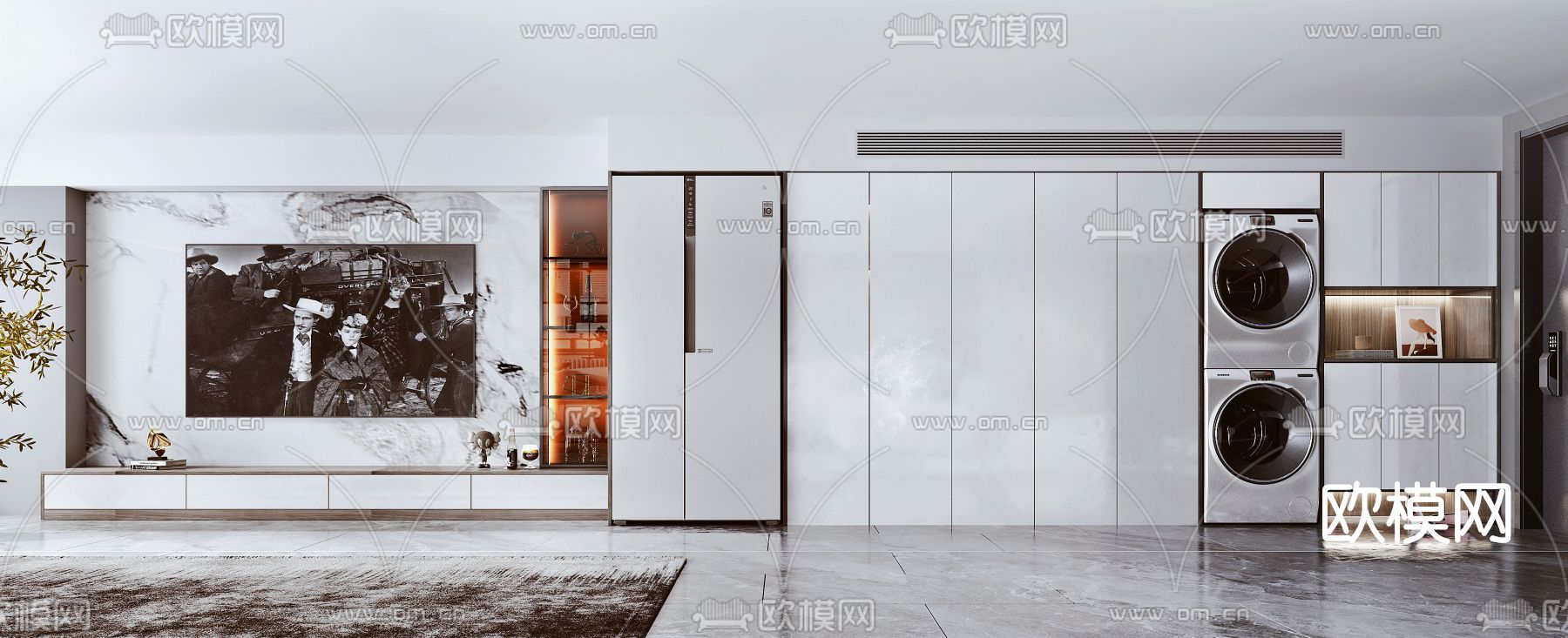 现代电视背景墙su模型下载（渲染图1）