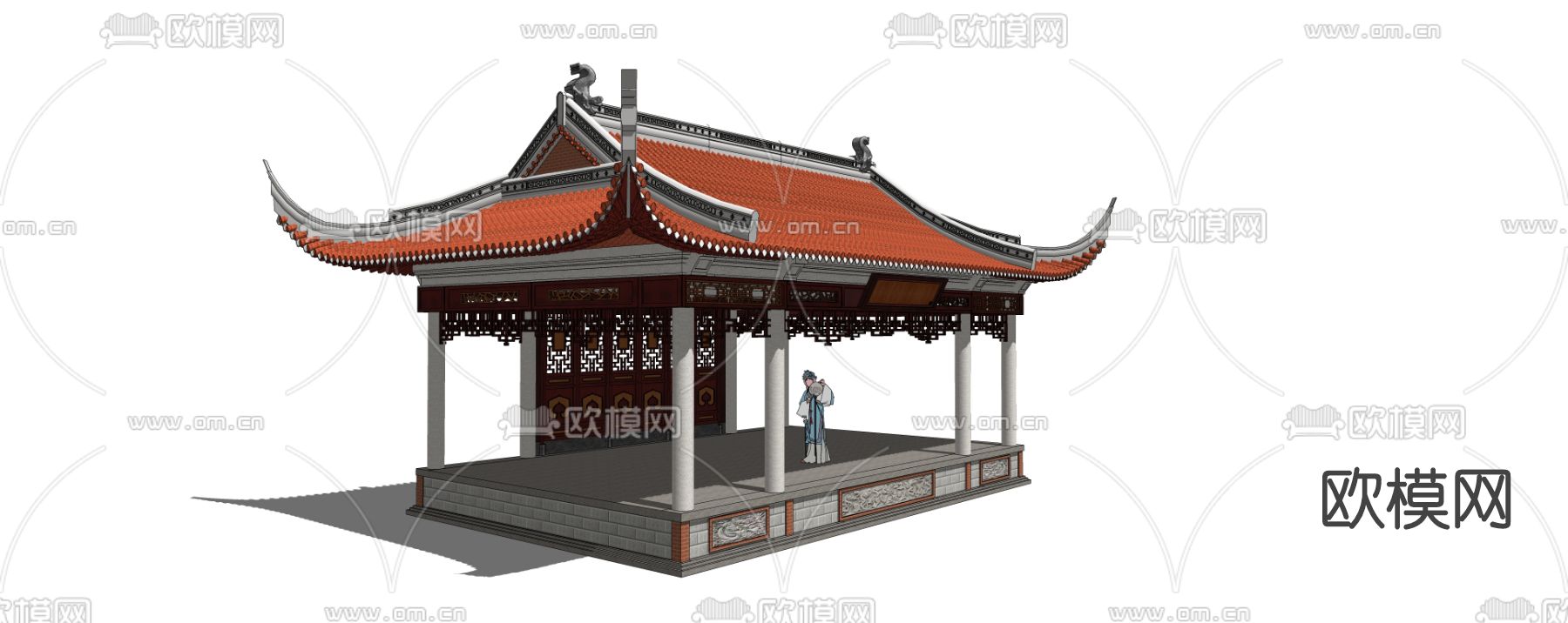 中式古建戏台su模型下载（渲染图3）