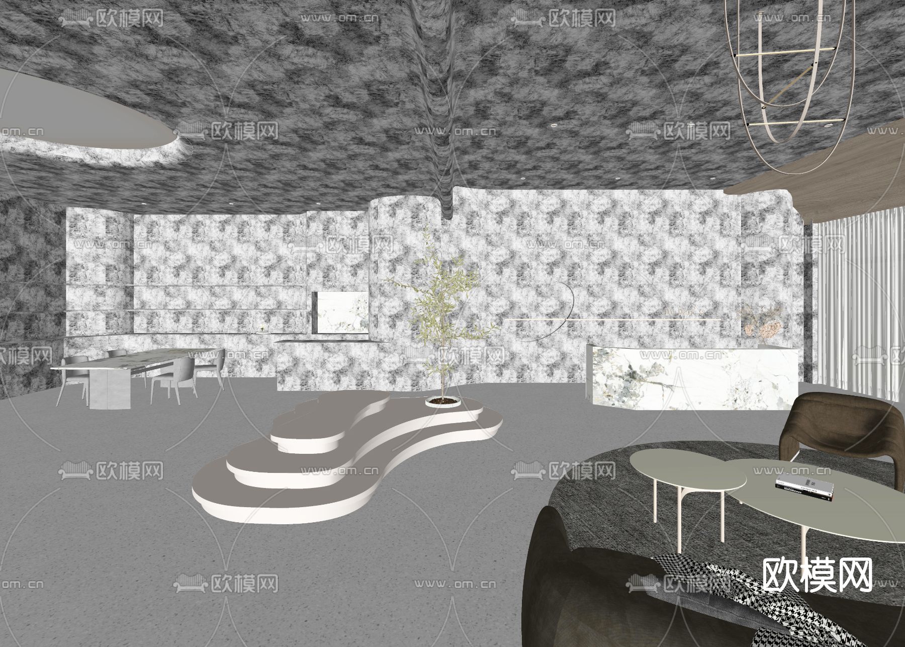 现代大厅前台su模型下载（渲染图2）