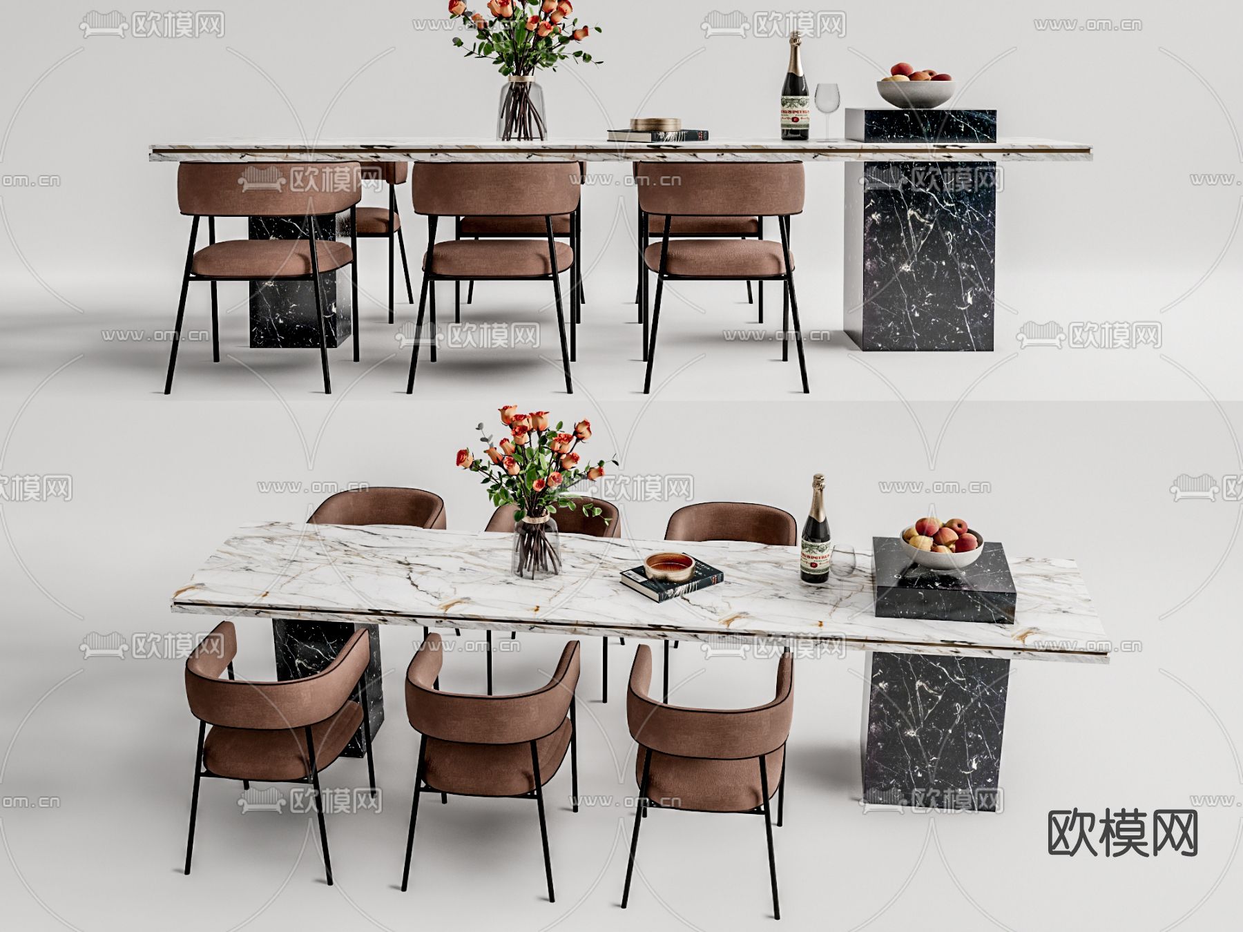 现代大理石餐桌椅su模型下载（渲染图1）