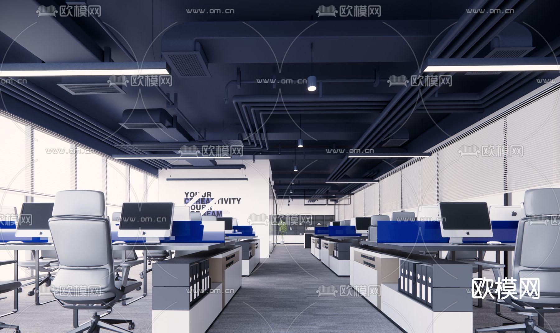 现代办公区su模型下载（渲染图1）