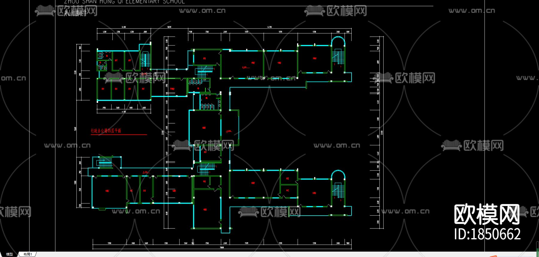 行政教学楼cad施工图下载（渲染图5）