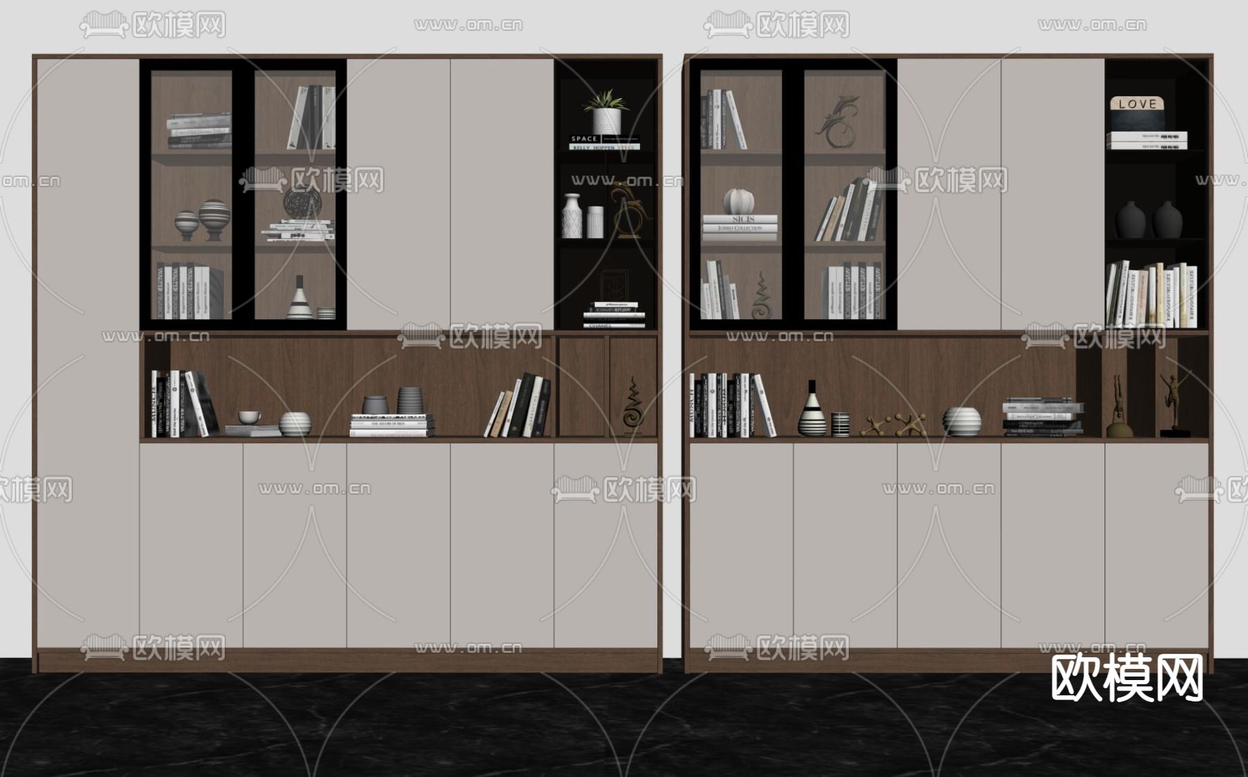 现代轻奢书柜su模型下载（渲染图2）