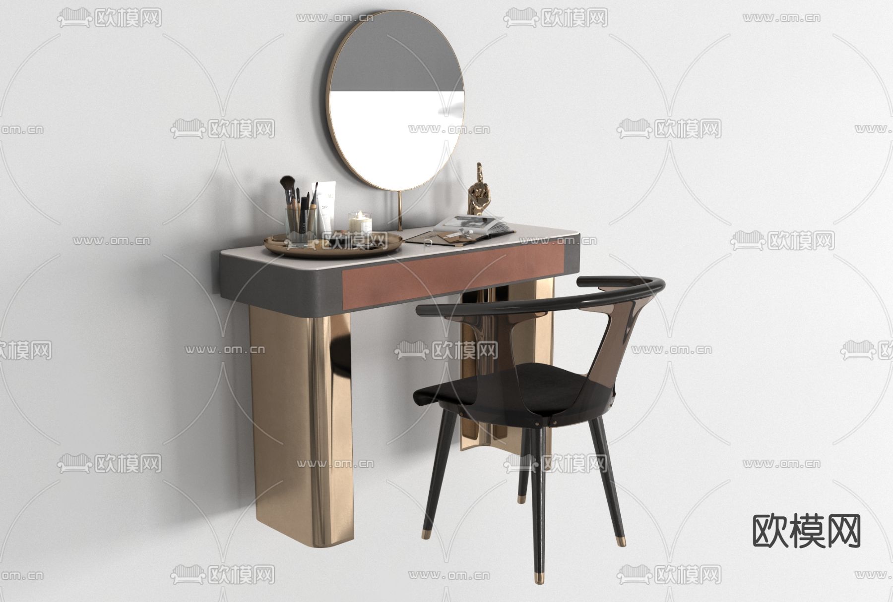 现代轻奢梳妆台椅免费3d模型下载