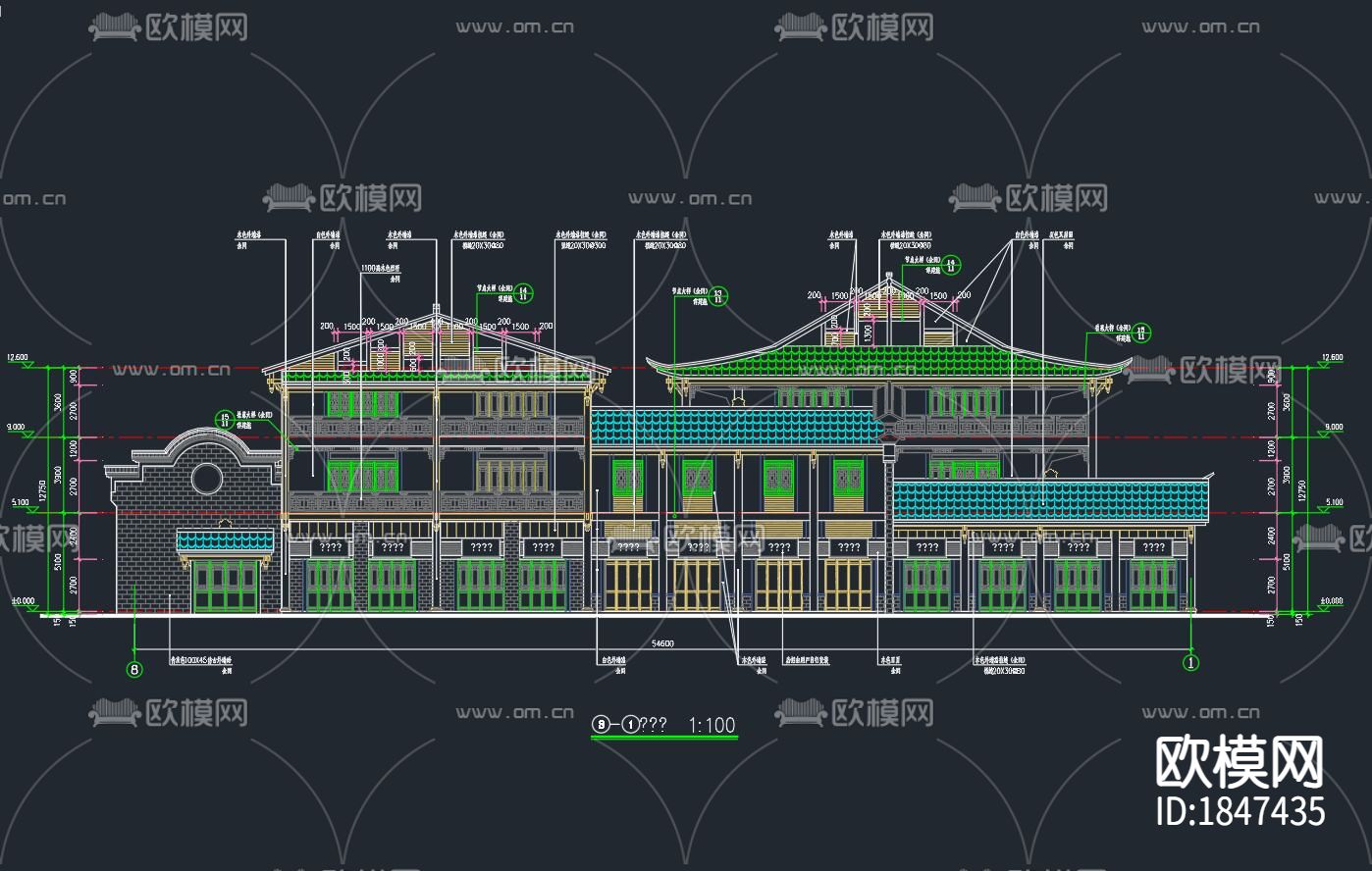 仿古建筑别墅cad施工图下载（渲染图5）