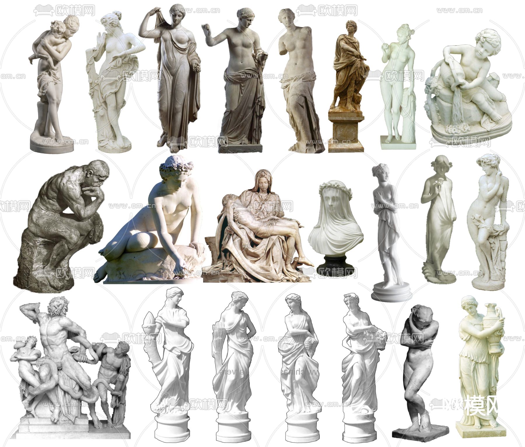 欧式石膏人物雕塑su模型下载