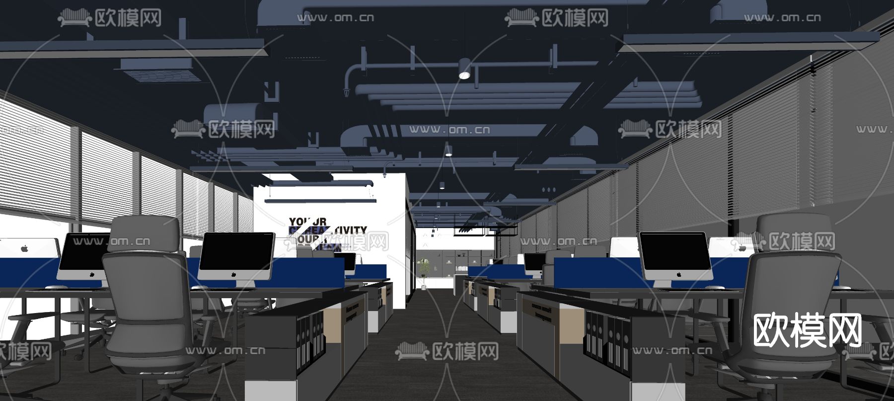 现代办公区su模型下载（渲染图2）