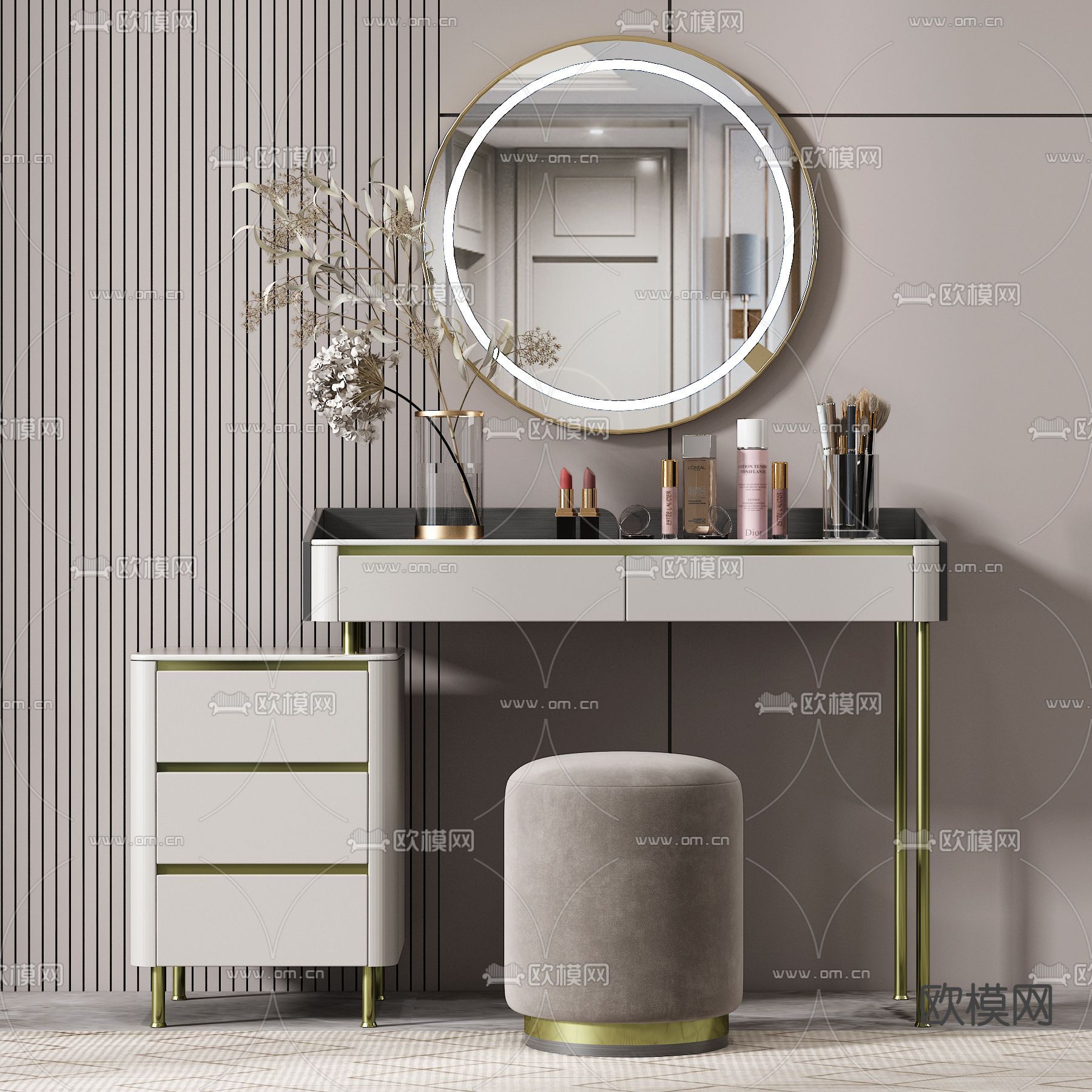 现代轻奢梳妆台3d模型下载