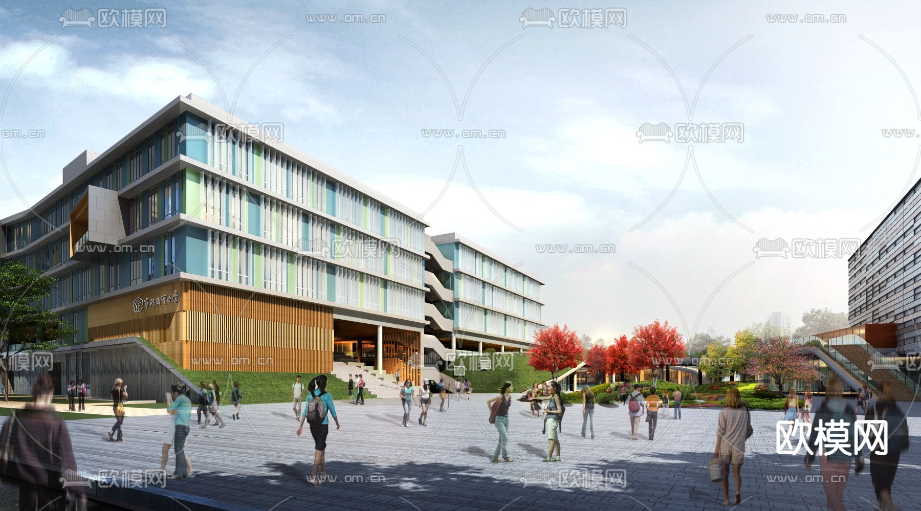 现代学校教学楼外观3d模型下载