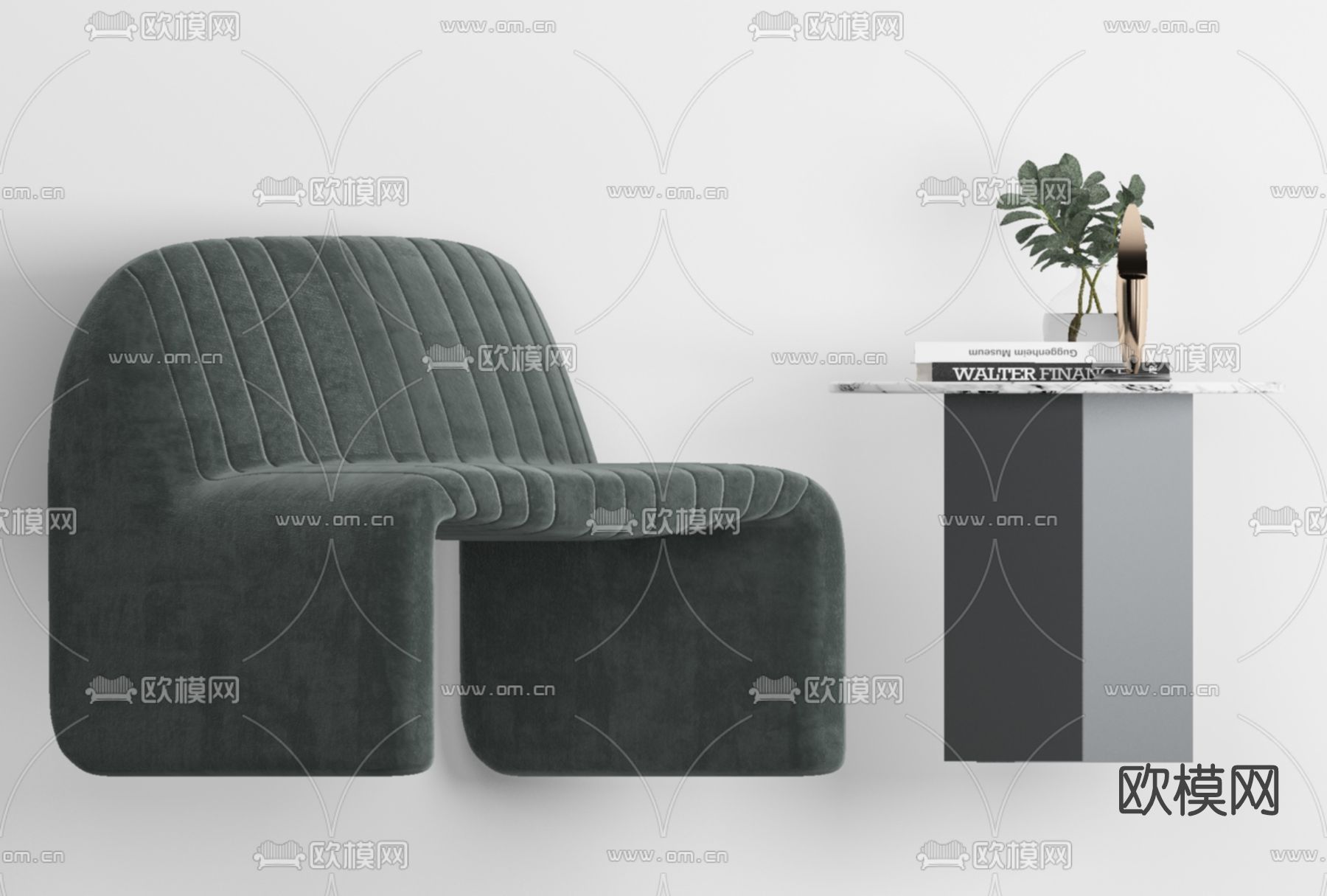 现代绒布休闲椅免费3d模型下载