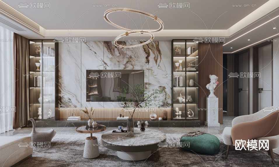 现代轻奢客餐厅3d模型下载(渲染图3)