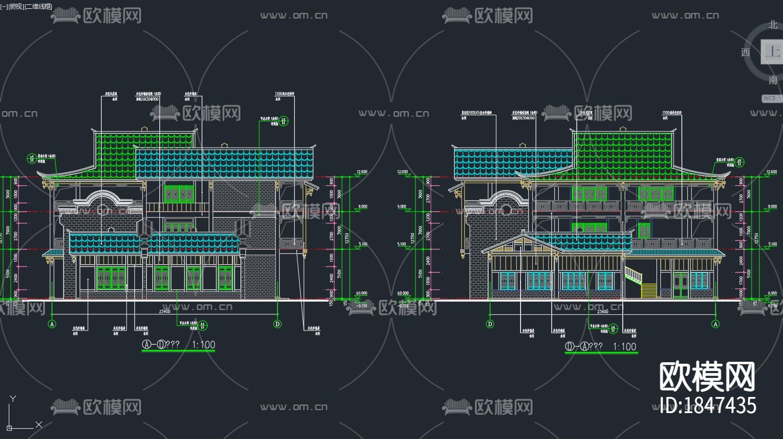 仿古建筑别墅cad施工图下载（渲染图6）