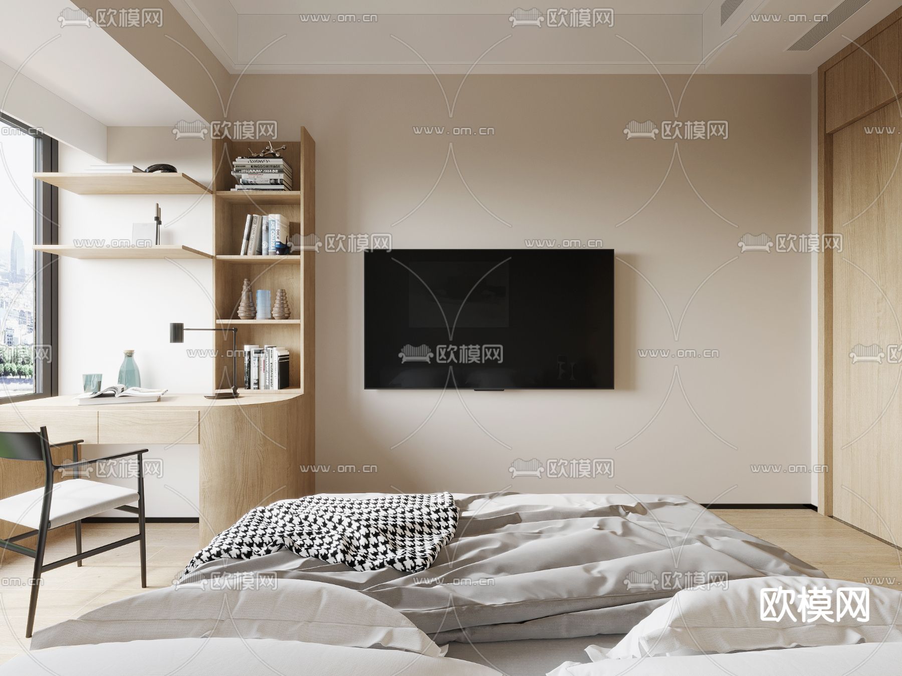 北欧卧室主人房3d模型下载（渲染图2）