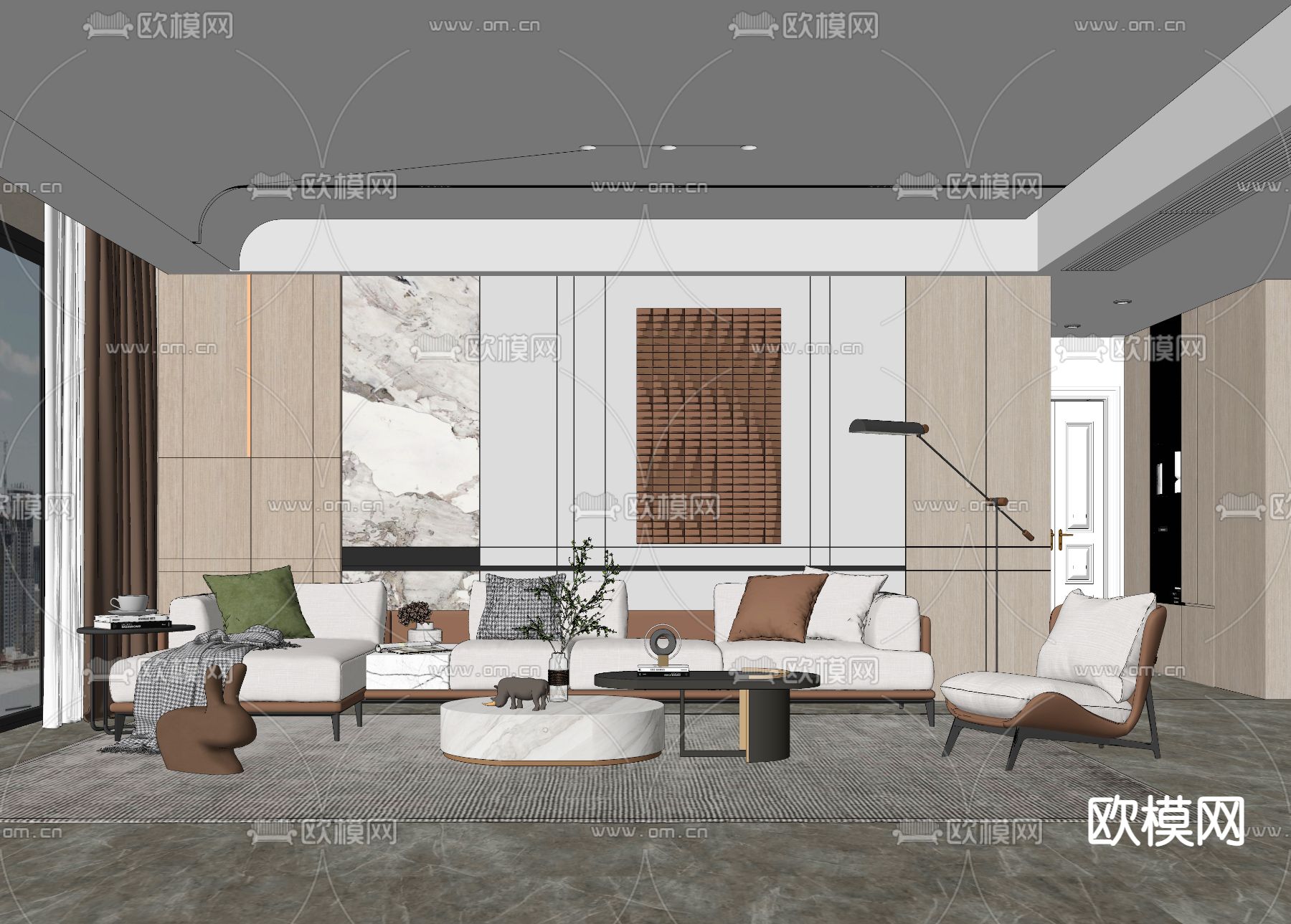 现代客厅su模型下载（渲染图2）