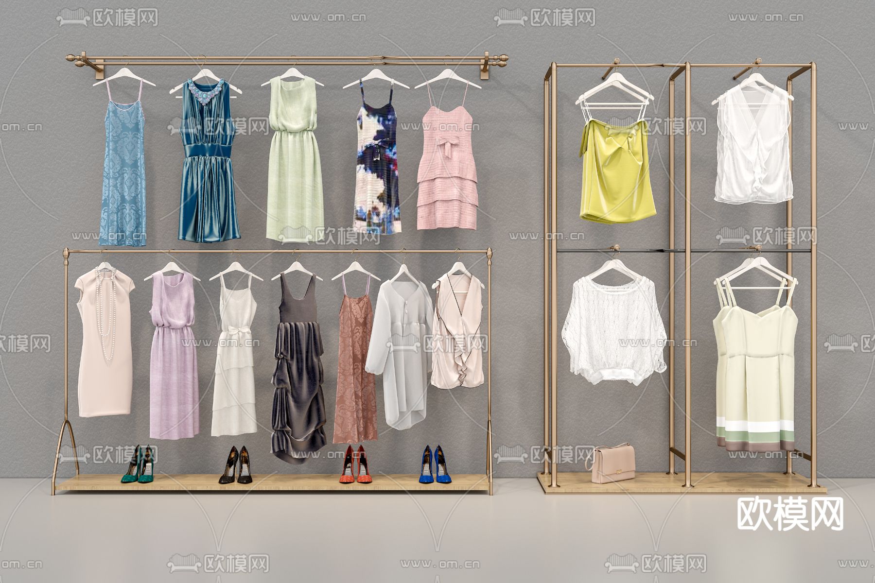 现代衣服鞋子包包3d模型下载