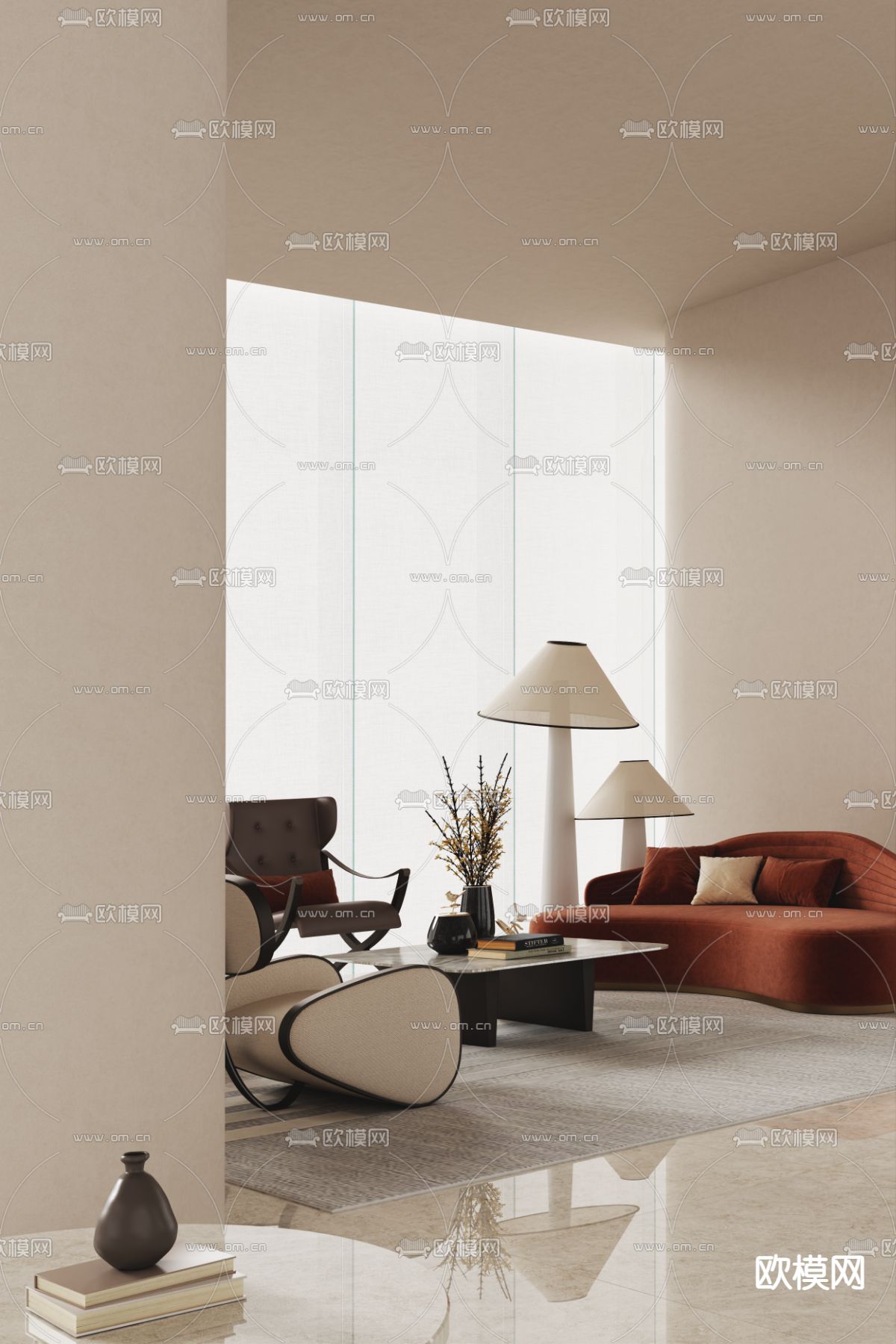 集艾设计 现代售楼处洽谈区3d模型下载（渲染图1）