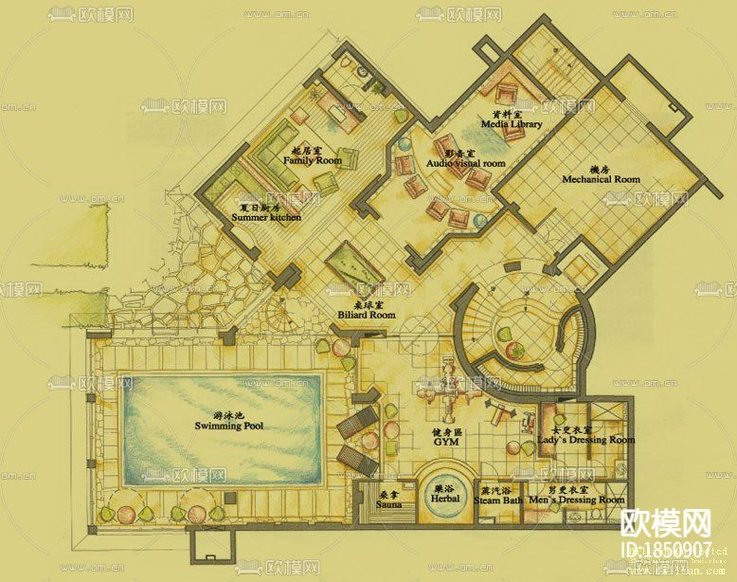 北京某經(jīng)典別墅全套CAD施工圖下載(渲染圖1)