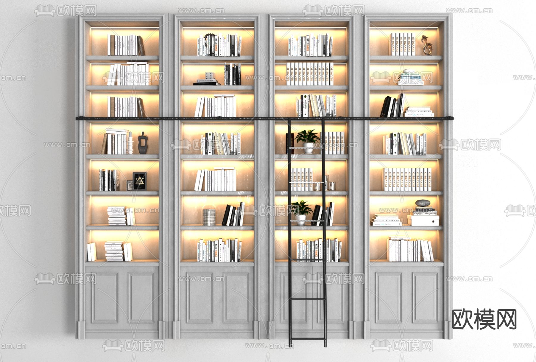 简欧书柜免费3d模型下载