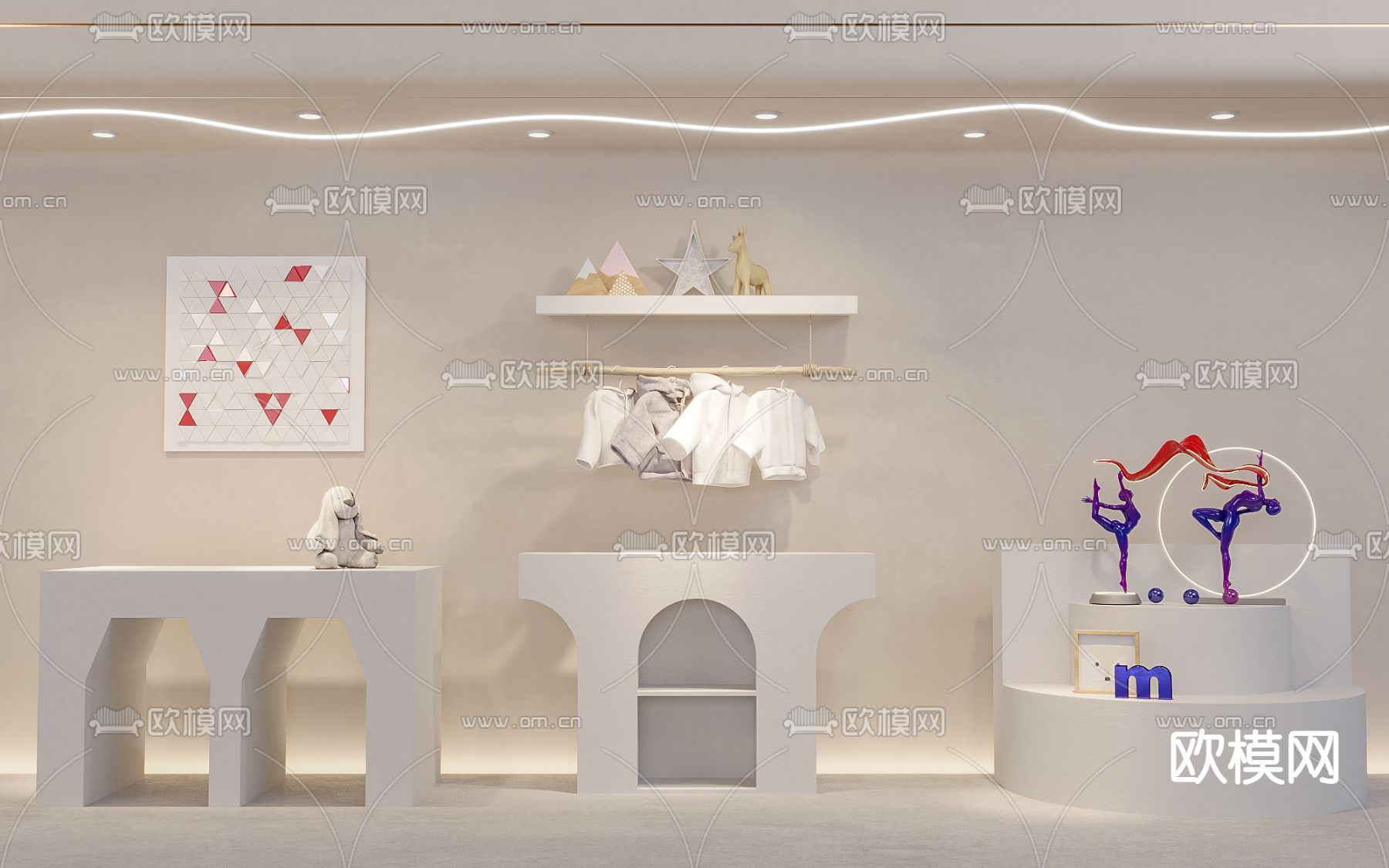 侘寂服装店展台货架3d模型下载（渲染图2）