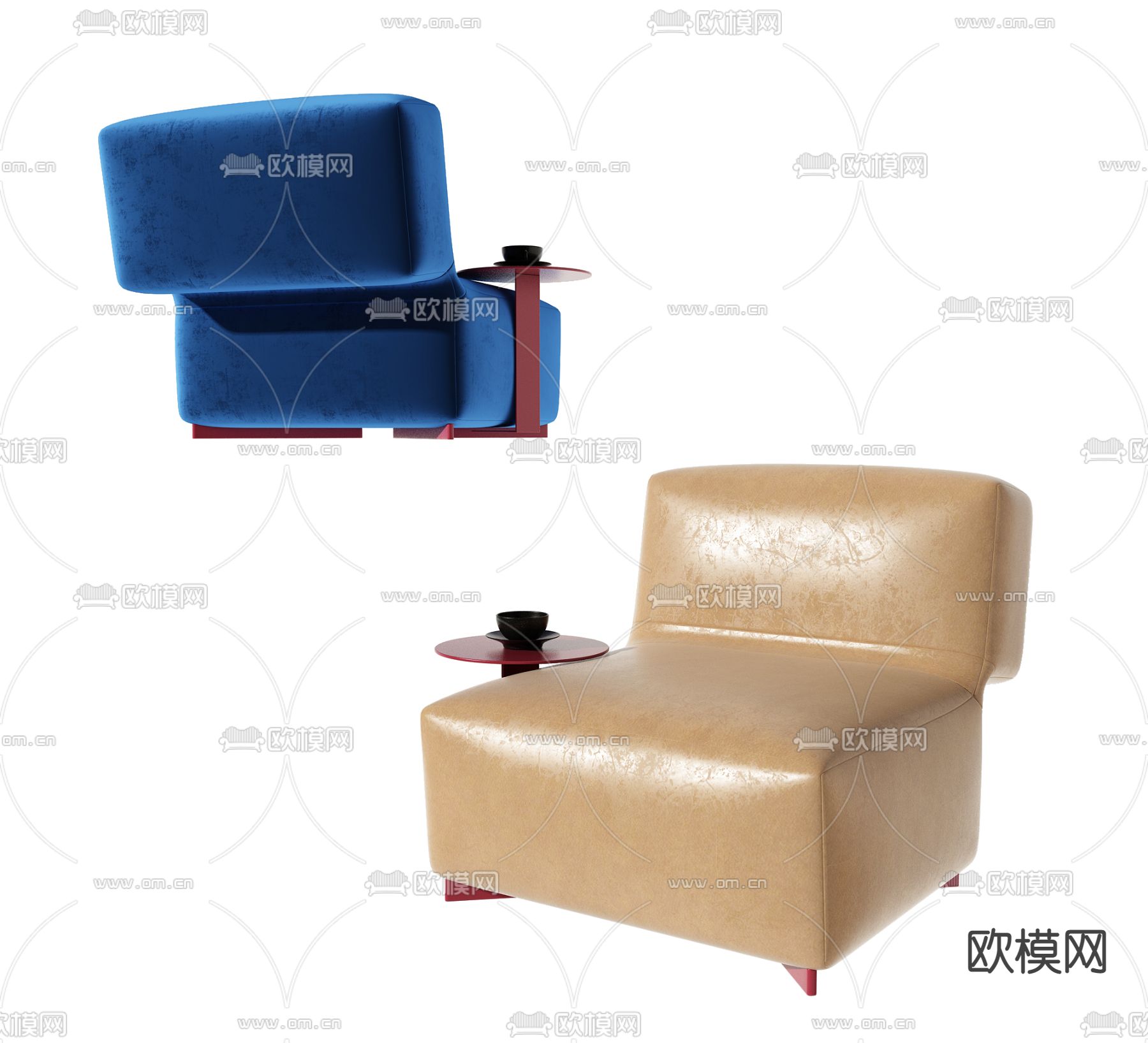 现代皮革休闲沙发3d模型